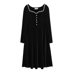 丝绒连衣裙2025冬季新款220斤胖mm大码法式复古方领气质显瘦长裙