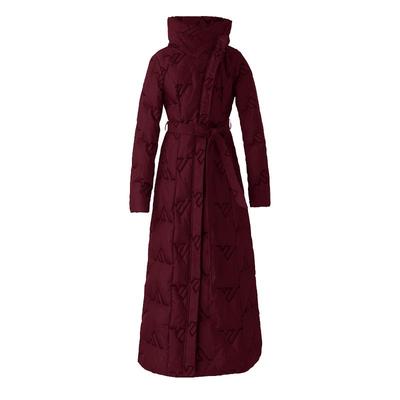 酒红色长款显瘦连帽羽绒服