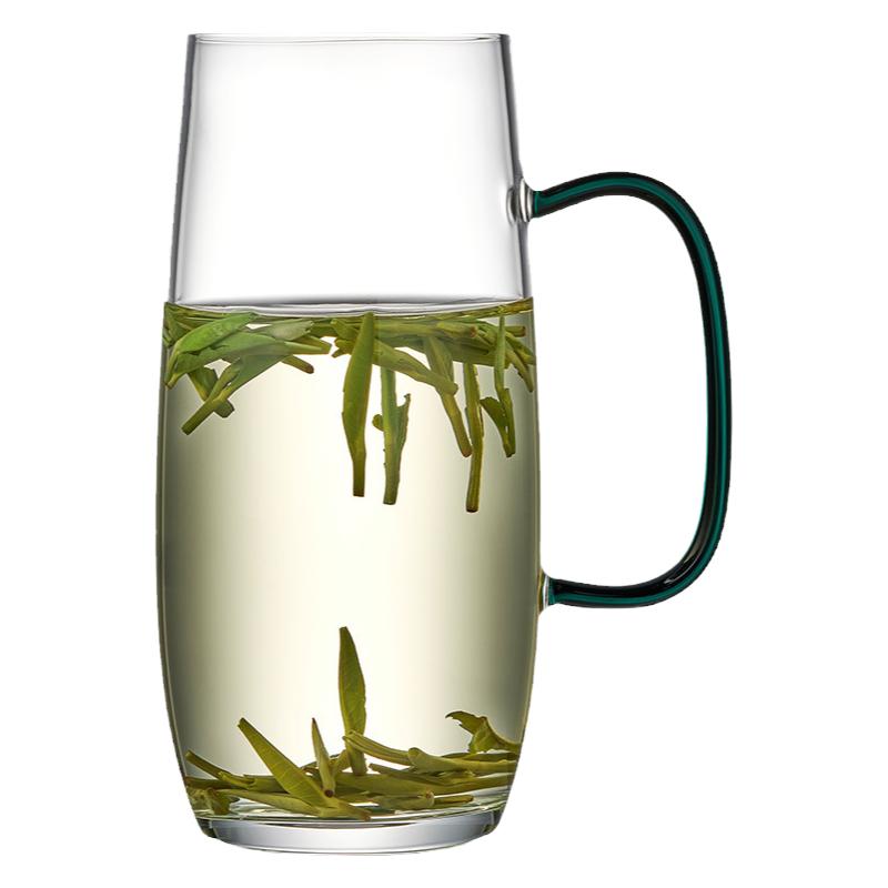 耐热玻璃水杯绿茶杯380ml家用办公泡茶杯简约单层透明花茶杯茶具