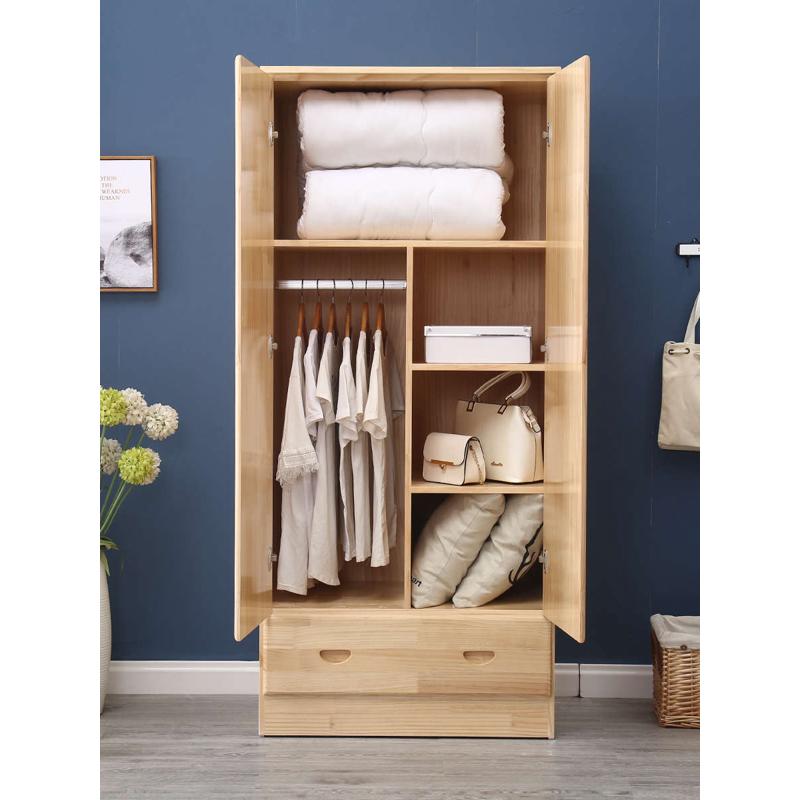 全实木现代简约经济型组装原木卧室整体衣橱松木独立衣柜儿童衣柜