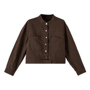 晚白2026年春新款立领莱赛尔亚麻上衣百搭休闲大码短夹克外套女