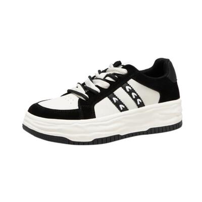 千百度厚底板鞋女秋季新款时尚休闲鞋复古拼色溶解增高跑步鞋