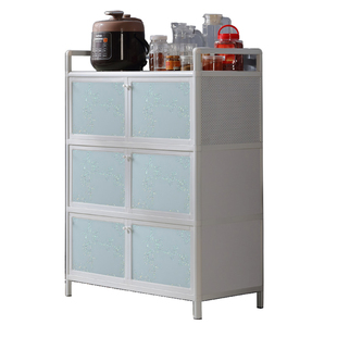 厨房置物架带门出租房碗橱柜家用收纳柜多功能铝合金餐边柜储物柜