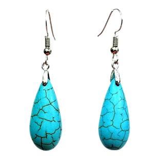 民族风天然绿松石耳环女纯银水滴形显瘦耳饰藏族饰品蒙古元素耳坠