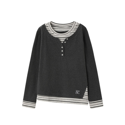 时然【懒人法则】拼接条纹针织衫