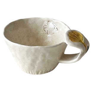 穆尼 复古手捏水杯高颜值花鸟马克杯手绘釉下彩咖啡拿铁杯牛奶杯