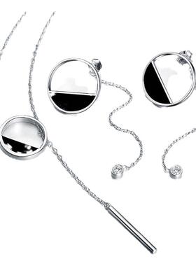 纯银圆环项链女款黑色日韩版女生