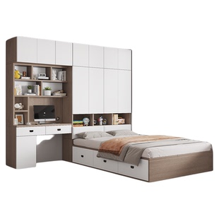 榻榻米衣柜床一体小户型实木儿童床多功能床卧室带书桌组合衣柜床