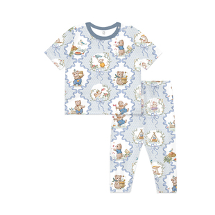 721星球夏季儿童天丝棉圆领半袖家居服套装长裤宝宝男女童睡衣