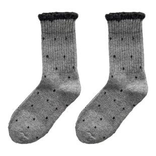 波点花边袜子女秋冬季灰色中筒袜加厚保暖ins韩版复古花边长筒袜