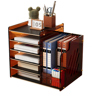 文件架桌面立式文件夹A4收纳架大容量亚克力分层收纳盒书桌宿舍文件框文件座办公用品大全整理架女生工位神器