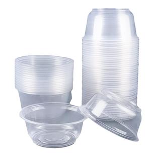 一次性碗家用透明塑料汤碗酒席商用外包打包盒圆形带盖冰粉碗整箱