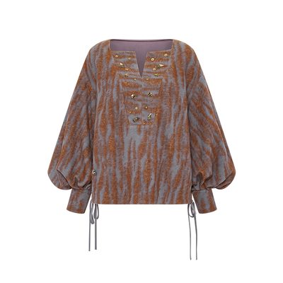 糖心旦秋野中式灯笼袖上衣