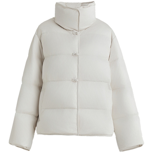 鹅绒OBEG欧碧倩新中式白色短款羽绒服女复古盘扣立领外套50464546