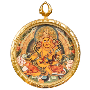 不掉色圆款唐卡吊坠黑黄财神大黑天圆形嘎乌盒佛牌藏族项链毛衣链