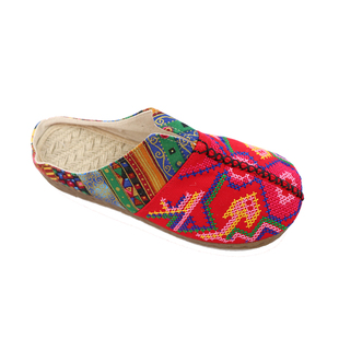 民族新款风特色纯手工亚麻绣花编织十字绣鞋文艺鱼嘴刺绣复古女潮