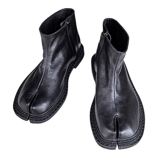 2025秋冬水洗马皮tabi分趾鞋女厚底侧拉链分趾靴真皮短靴男女同款