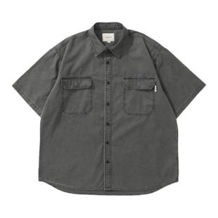 Batterup2024夏季日系cityboy宽松水洗做旧工装廓形短袖衬衫男潮