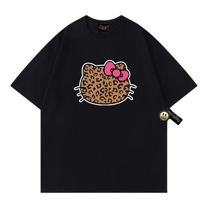 drew笑脸潮牌豹纹Kitty纯棉短袖