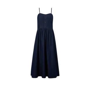 Eland衣恋吊带连衣裙女可调节肩带纯棉收腰牛仔裙子夏