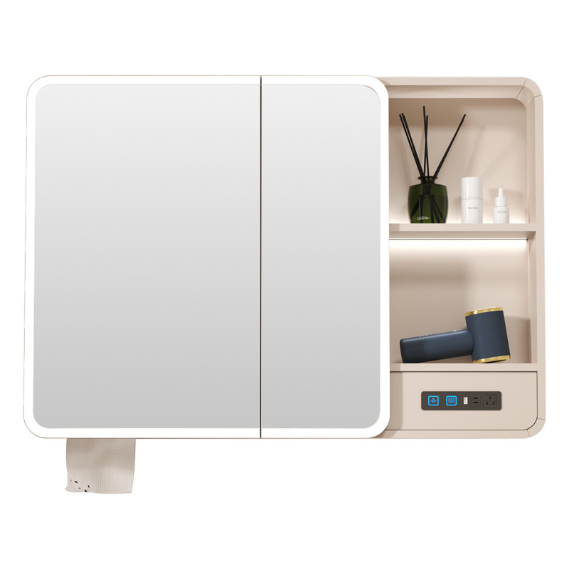 圆弧浴室镜柜单独卫生间挂墙式智能储物洗漱镜子带插座抽纸孔镜箱