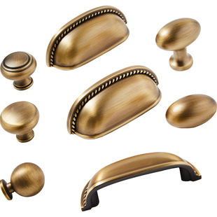 鸽子蛋法式古铜色黄铜拉手柜门把手现代简约厨房抽屉复古贝壳仿古