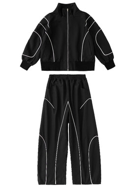 儿童街舞服男童嘻哈线条休闲套装