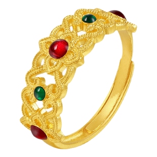 潮宏基臻金十二颜黄金戒指足金戒圈手饰5G金珐琅花丝镂空礼物 卟