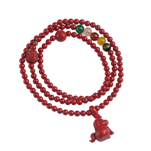 福一方朱砂多圈手链小马吊坠五路来财节节高丙午马年福字多宝手串