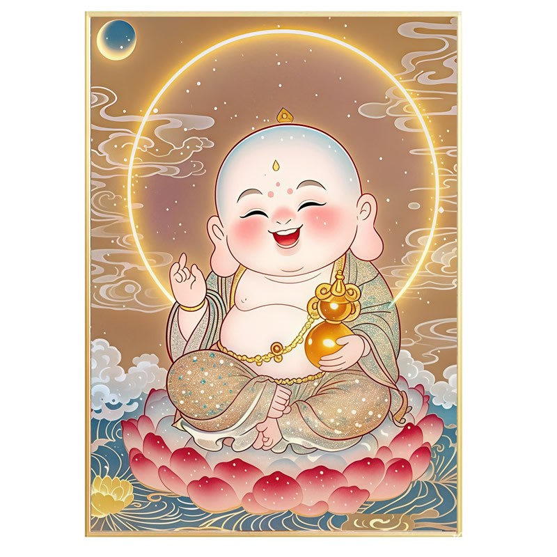 Q版大肚弥勒佛钻石画满钻新款笑口常开粘砖贴钻石十字绣禅意佛系