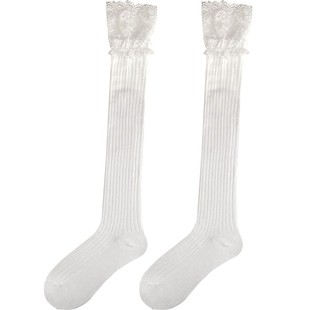 夜间教习室长筒袜女秋过膝蕾丝拼接白色堆堆袜靴袜高筒袜子女秋春