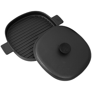 正方形厚铸铁牛排煎锅生铁锅无涂层烤肉烧烤平底锅电磁炉锅具26cm