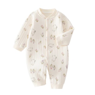 婴儿保暖连体衣纯棉秋冬套装新生儿夹棉衣服女宝宝春秋装外出哈衣