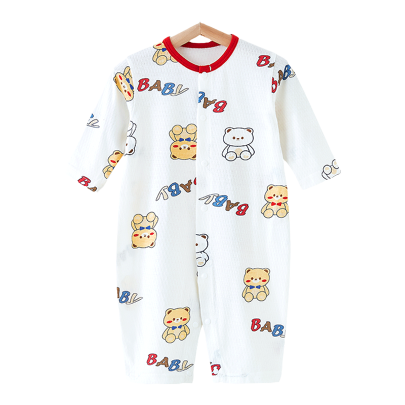 婴儿连体衣夏季长袖薄款哈衣纯棉新生儿睡衣空调服家居服宝宝衣服