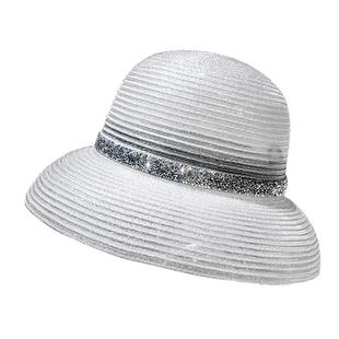网红款夏天大檐草帽子女日系银丝水钻M标沙滩出游缕空遮阳太阳帽