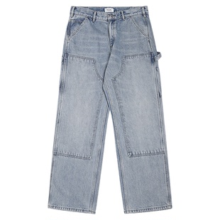 TOPTIER BRO 15.8oz水洗重磅复古多口袋双膝伐木牛仔裤男宽松直筒