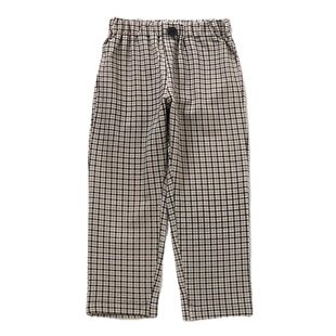 日本 apreslescours 2025夏儿童棋盘格子牛仔色松紧腰直筒休闲裤