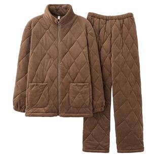 猫人加厚男士睡衣男款三层夹棉珊瑚绒抗静电湖南省服冬季家居服天