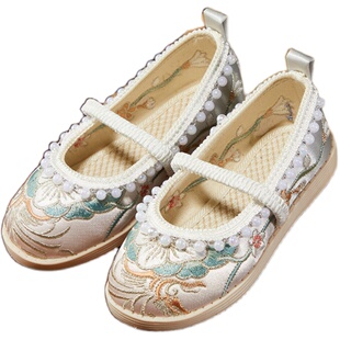 儿童民族风汉服绣花鞋女童老北京布鞋休闲牛筋底儿童舞蹈鞋童鞋