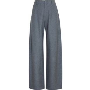 夏莫卡黑色西装裤女春新款显瘦弯刀裤醋酸铜氨羊毛阔腿裤加长7924