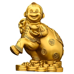 黄铜猴子摆件铜金猴子家居客厅办公室生肖猴开运吉祥物开业礼福猴