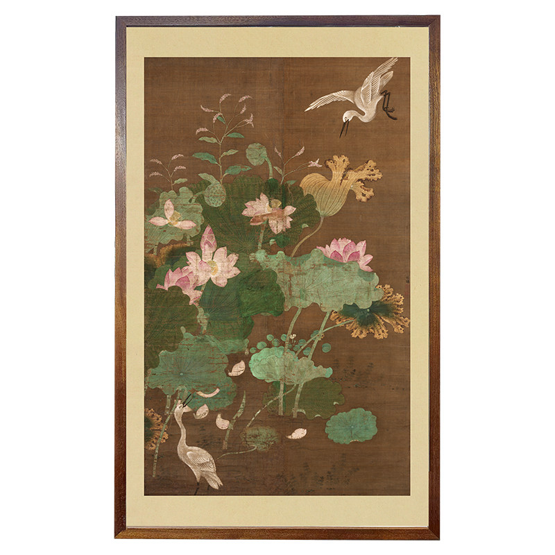 莲花水禽图中式文艺茶室挂画