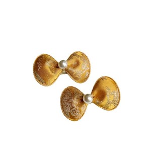 新中式贵气黄珍珠蝴蝶结发夹女宝宝发卡唐装汉服配饰对夹婴儿头饰