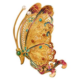 蝴蝶胸针纯银鎏金珐琅彩胸花非遗花丝镂空镶嵌珐琅小众轻奢蝶胸针