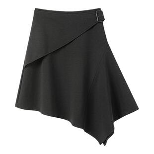 JUSTSHINE 不规则黑色半身裙不对称a字中长伞裙小众设计感艺术感