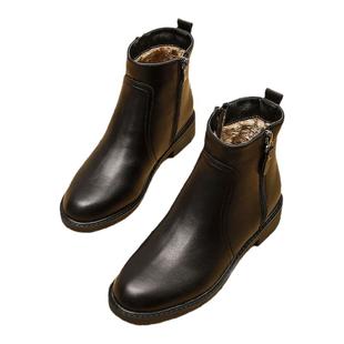 平底靴女2025冬季新款低跟粗跟防滑马丁靴33小码加绒厚女鞋皮靴子