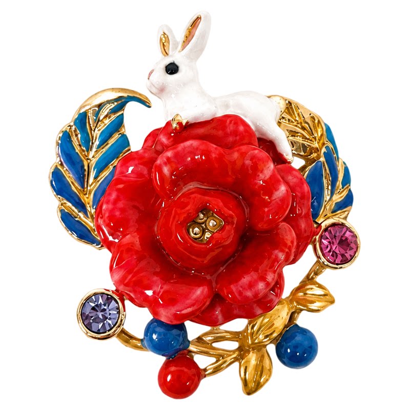 URCHOICE珐琅彩红色花朵胸针