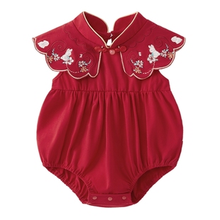 [礼盒款]婴儿连体衣女宝宝满月包屁衣百天周岁礼服抓周夏季薄款