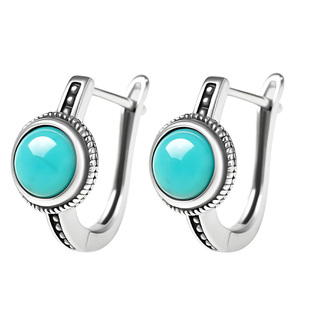 宫里上新绿松石耳饰纯银耳扣耳环女款蓝色耳钉耳圈生日礼物送妈妈