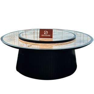 酒店大圆桌电动内嵌岩板转盘现代新中式饭店餐厅包厢20人实木餐桌